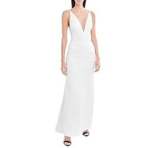AQUA White Evening Gown Sleeveless V-Neck A-Line Side Slit Formal Dress Size 10